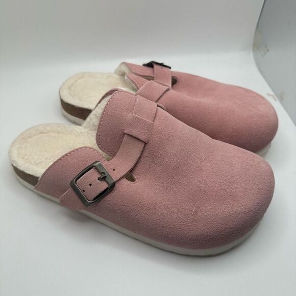 CUSHIONAIRE Women's Hana Cork footbed clog with Genuine Leather upper, Faux Fur - Picture 1 of 7